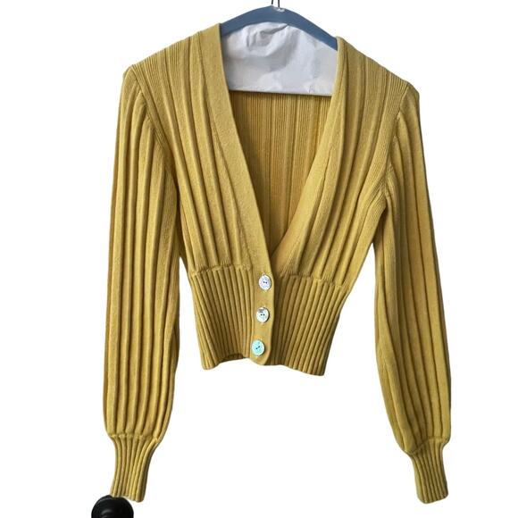 aritzia wildfred yellow plunge cardigan with abalone buttons - XS - NWOT - Picture 5 of 5